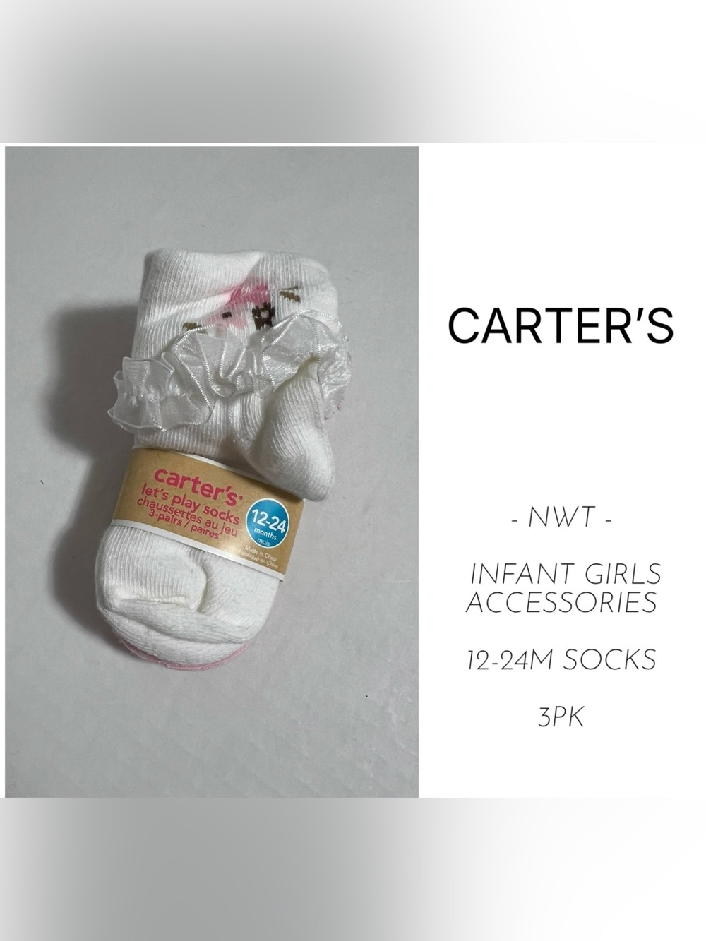 CARTER’S - 12/24M - NWT - 3PK - INFANT GIRLS FRILLY SOCKS